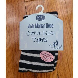 Jojo Maman Bebe Girls Navy Breton Cotton Tights Ecru Stripes Size 4-5